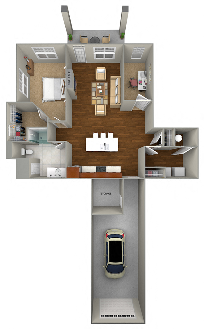 Floor plan for 1 bed, 1 bath, 963 sqft